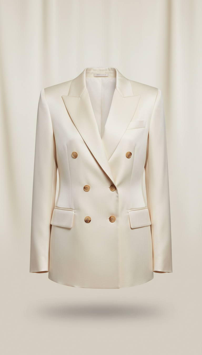 Ivory silk double-breasted blazer